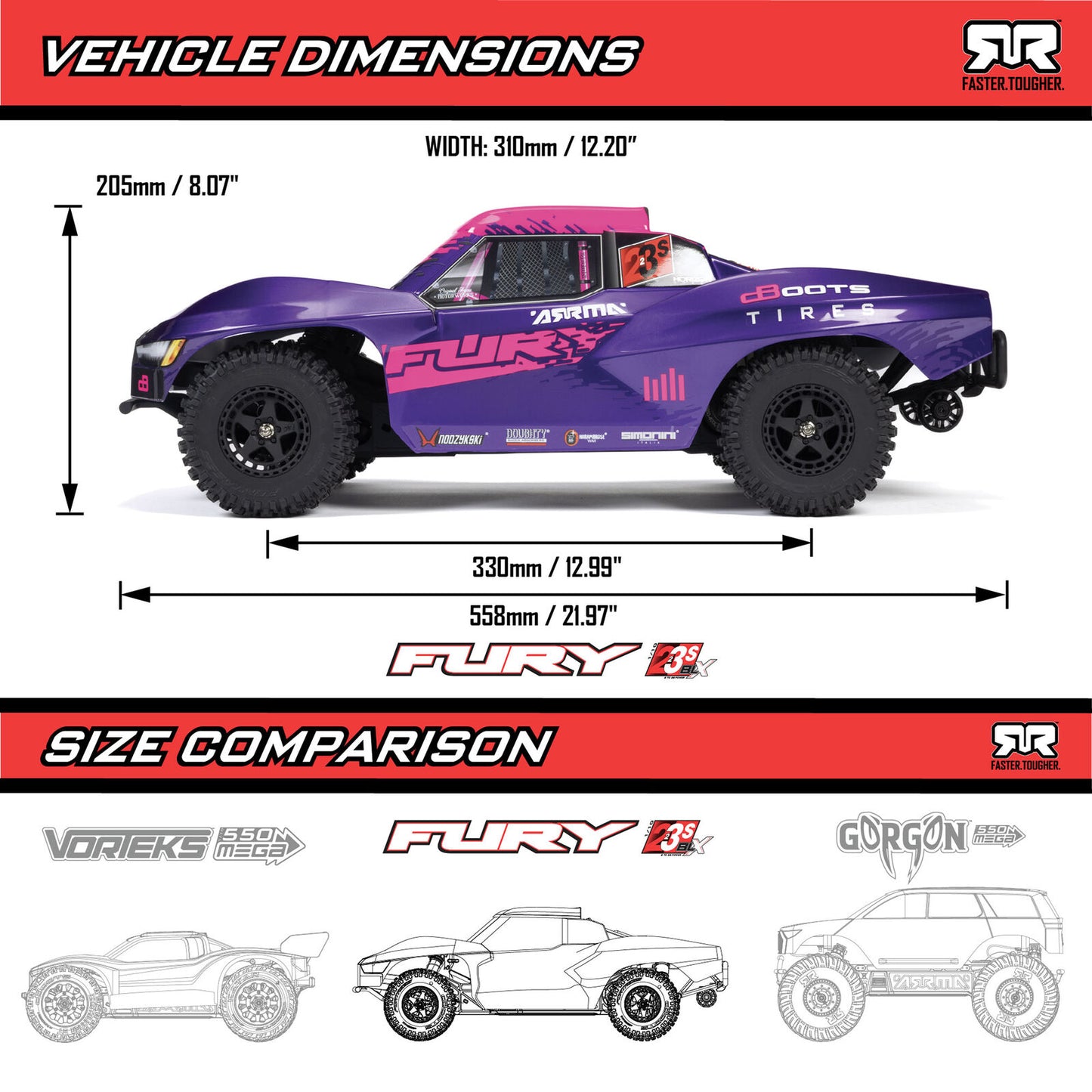 Arrma Fury 223S BLX 1/10 Brushless RTR 2WD Short Course Truck ARA3521T1